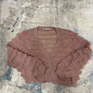 Zara Women's Ruffled Cardigan Sweater - Pink